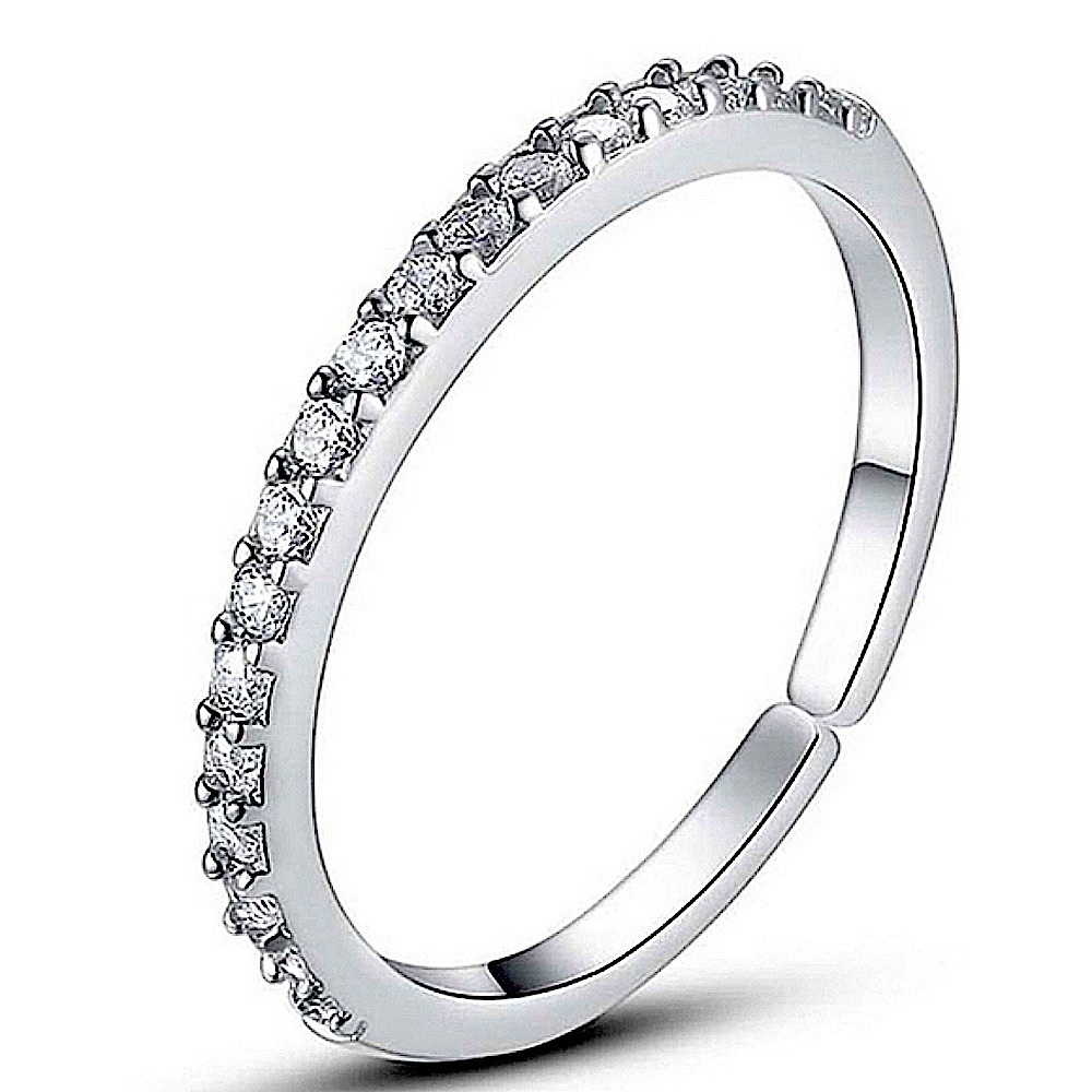 NEW Women's Simulated Diamonds‎ 925 Sterling Silver Band Ring, Adjustable